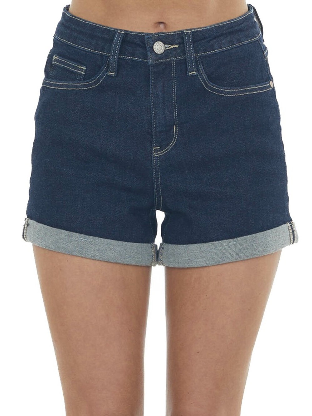 Judy Blue Dark Indigo Cuffed Denim Shorts- Size Large